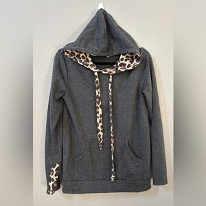 7th Ray Charcoal Hoodie with Leopard Accents